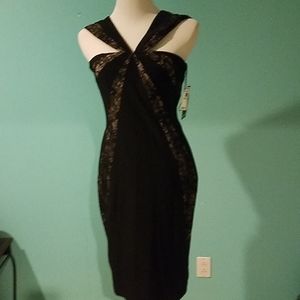 Adrianna Papell Lace blocked black dress 10